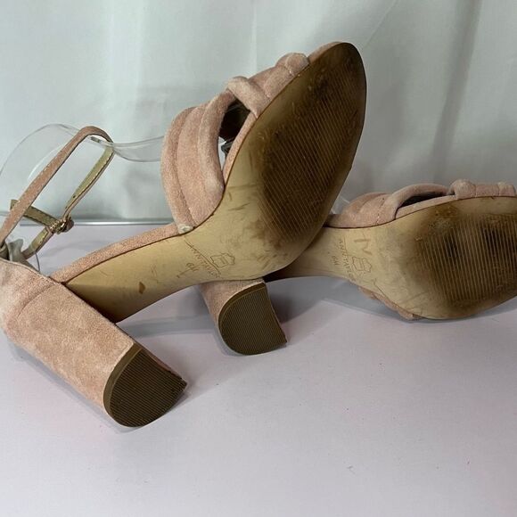Ann Taylor Pink Suede Crisscross Block Heel Ankle Strap Sandals Y2K Size 6 - Picture 6 of 8